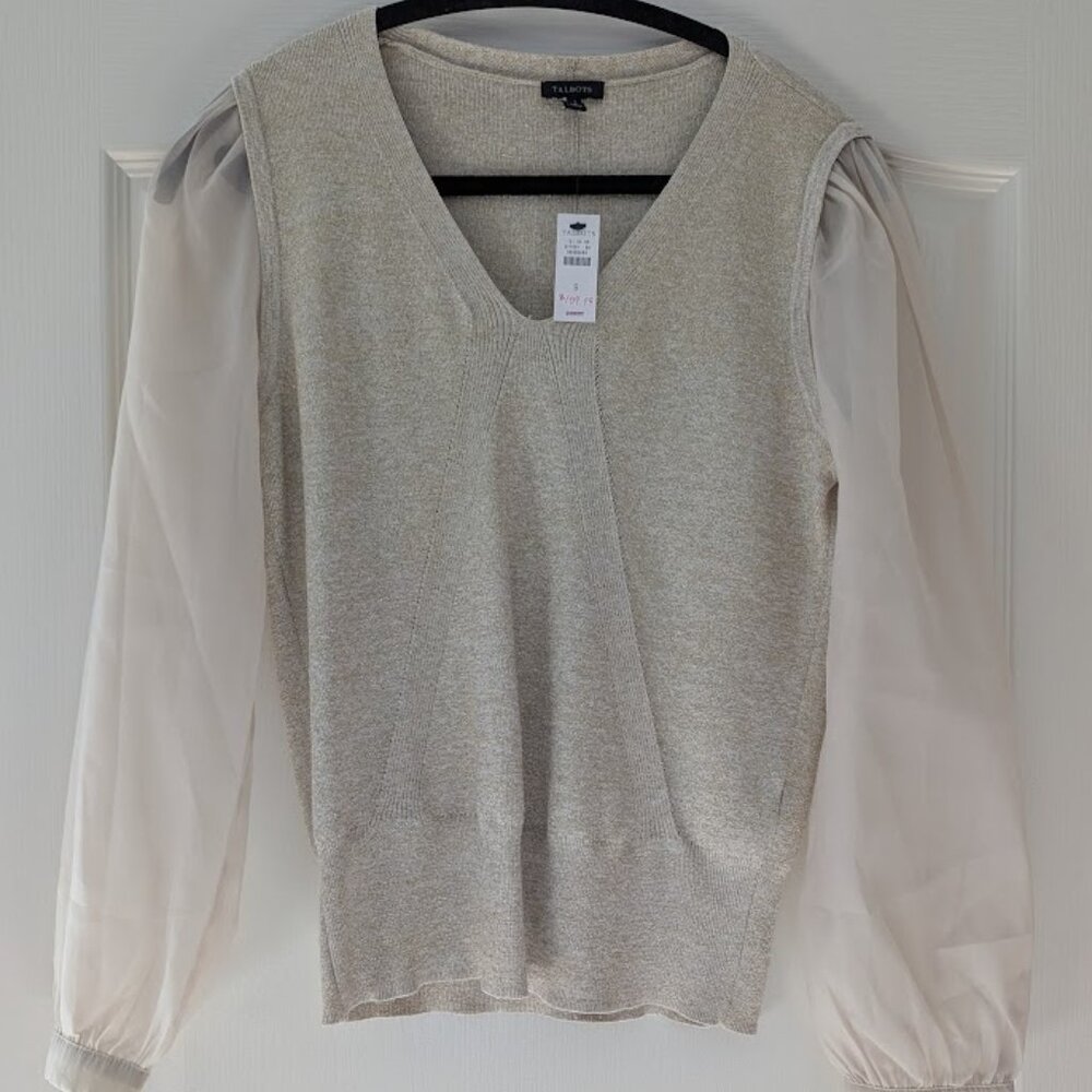 Talbots Beautiful Holiday Christmas Knit Blouse Small New NWT Gold Shimmer $129